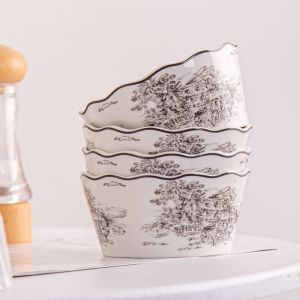 European Style Gray Dinnerware Sets With Luxury Porcelain And Scenic Pattern