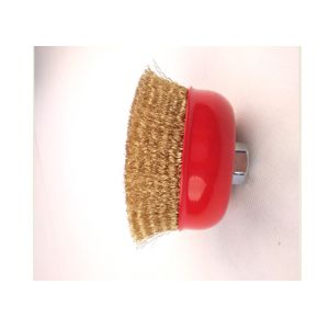 4'' wire cup brush,coarse crimped brass coated wire 0.014'',with M14 by 2