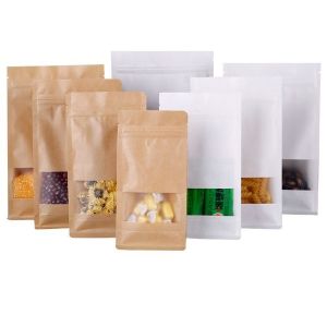 Custom White Kraft Paper Packaging Bags Eight Sides Seal Matt Varnish For