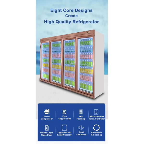 Fan Cooling Swing Door Beverage Display Cooler / Supermarket Refrigerator