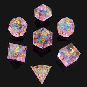 Purple Resin Dice 7PCS DND Dragon And Dungeon Polyhedron Sharp Edge