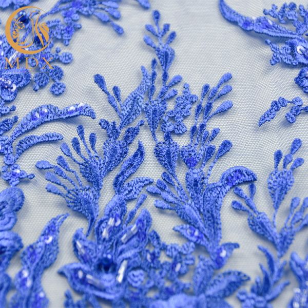 Blue Wedding Lace Fabrics MDX Elegant Flower Pattern 135cm Width