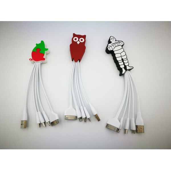 Custom PVC Cartoon USB extension Cable Micro USB/Type-C/Lighting input for