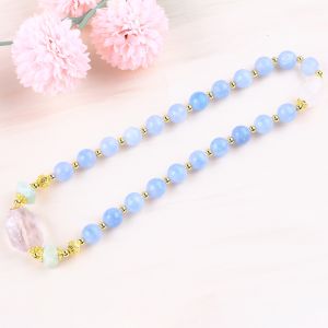 Handmade Custom Crystal Blue Chalcedony Double Layer Multifacted Round Bead