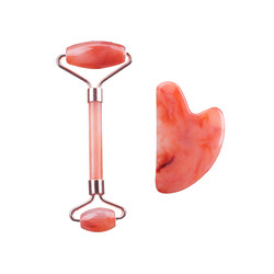 Anti Aging Face Jade Roller Set Rose Quartz Massage Roller