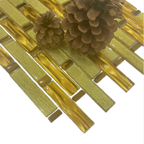 Wholesales Price Yellow Color Strip Glass Mosaic for Kitchen Backsplash