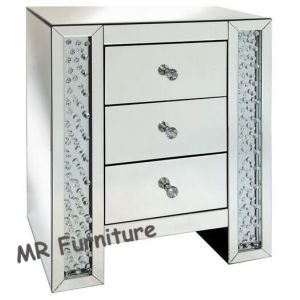 Crystal Diamond Design Mirrored Chest of Drawer Bed Side Table