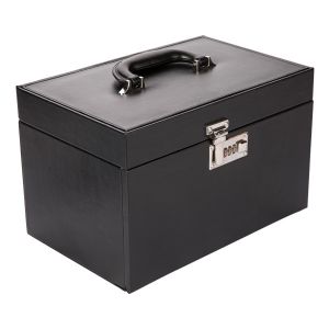 China Custom Faux Leather Luxury Jewelry Box Portable Packaging Case With Handle on sale