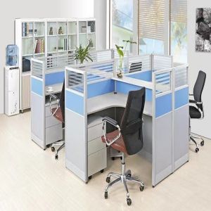 ISO9001 Fashion Office Partition Glass Wall 4 Seater Cubicle MFC Modern Desk