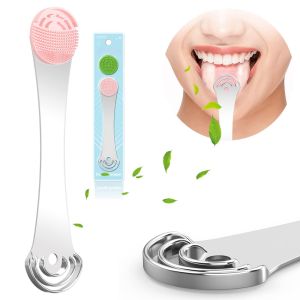China 2 In 1 Silicone And 100% Stainless Steel Dental Tongue Scraper For Optimal Oral Hygiene on sale