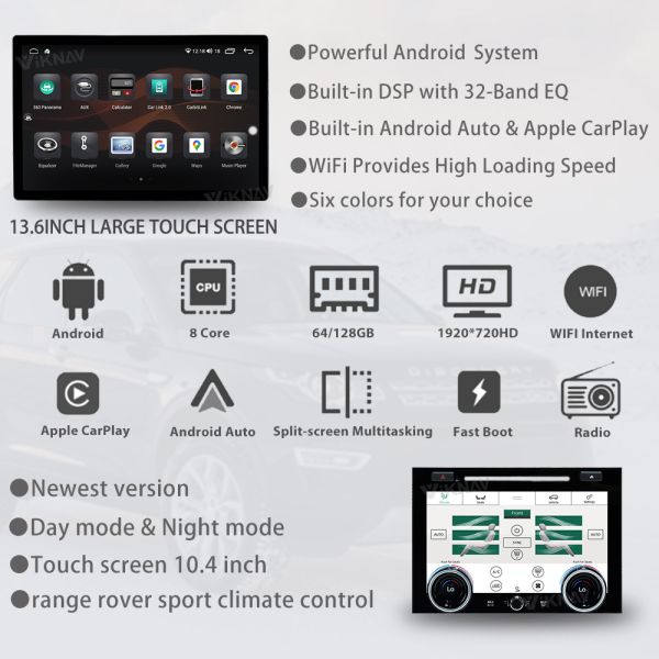 Viknav Car Radio For Range Rover Vogue L405 (2013-2017) 13.6 inch With AC panel Upgrade Multimedia Player Navigation