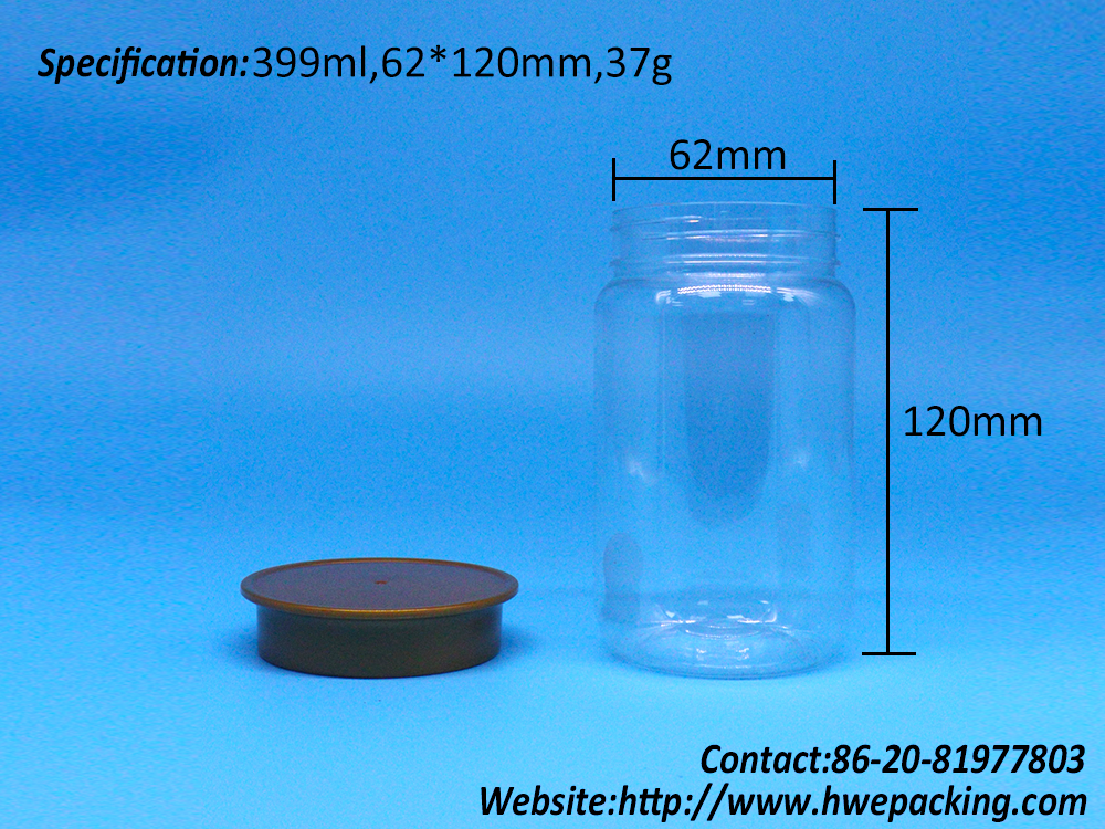 Candy Biscuit PET Plastic Nut Food Tall Round Transparent Jars Screw Flat Caps