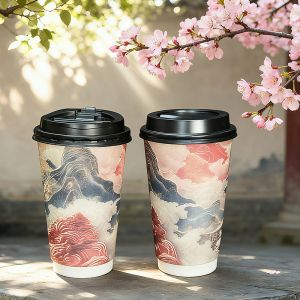Cheap Custom Design Floral Pattern White Paper Cup Takeaway Hot Drinks Double Wall Paper Cups Used for Tea Coffee for sale