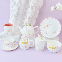 Creative Cute Rabbit Ceramic Tableware Set Embossed Craft For Home Easter
