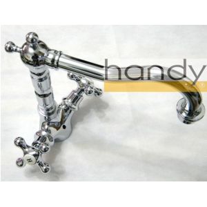 Brass Polished Chrome Kitchen Sink Water Faucet One Hole with Two Cross Handles