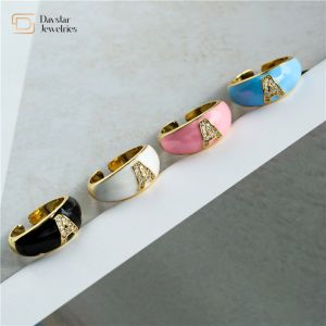 China Colorful Enamel Diamond Letter Rings , Alphabet Zircon Gold Plated Chunky Rings on sale