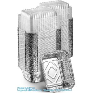 China Disposable Takeout Pans With Clear Lids | 1lb Capacity Aluminum Foil Food Drip Containers Strong Seal Freshness on sale