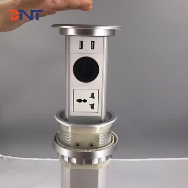Quality LED light intelligent lifting vertical pop up power outlet motorized table socket wholesale