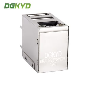 Three deck stacked USB RJ45 connector , RJ45 with double USB Jack USB2.0 KRJ