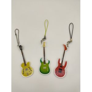 OEM Acrylic Sheet Keychain , Silk Screen Guitar Keyring Engraved