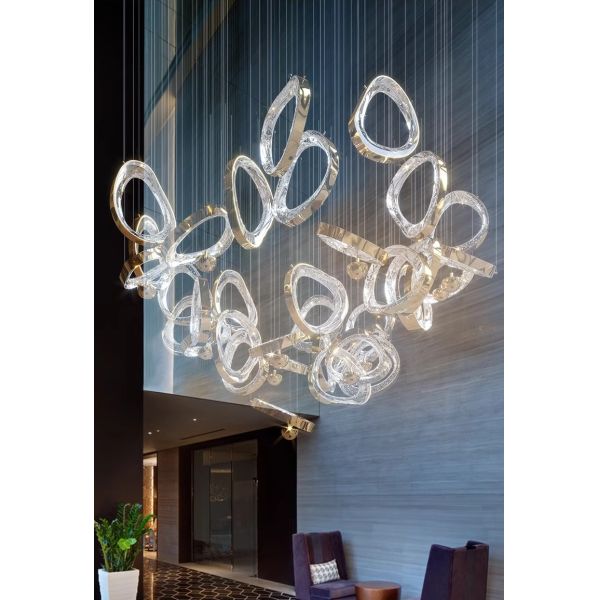 JYLIGHTING Customized Modern Irregular Circle Pendant Light Transparent Rings Hanging Light For Villa Livingroom Hotel