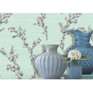 Cheap Green Leaf Pattern Non Woven Wallcovering / Flocking Home Decorating Wallpaper for sale