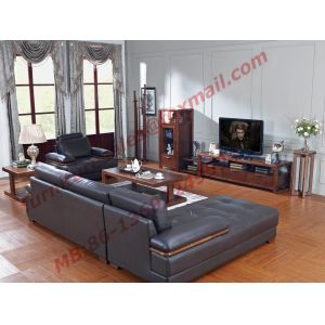 Italy Leather Sofa with L-Shape in Wooden Sofa Set