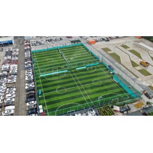 8000-15000 Dtex Stem Shape Artificial Football Turf With PP Net SBR Backing