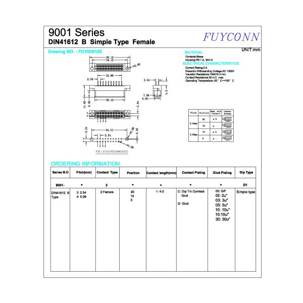 2 Rows Female DIN41612 Straight PCB 2x10P Eurocard Connector