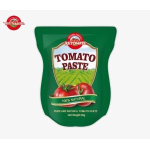 Stand-Up Pouch Containing 56g Of Double Concentrated Tomato Paste With Purity Ranging From 28% To100%