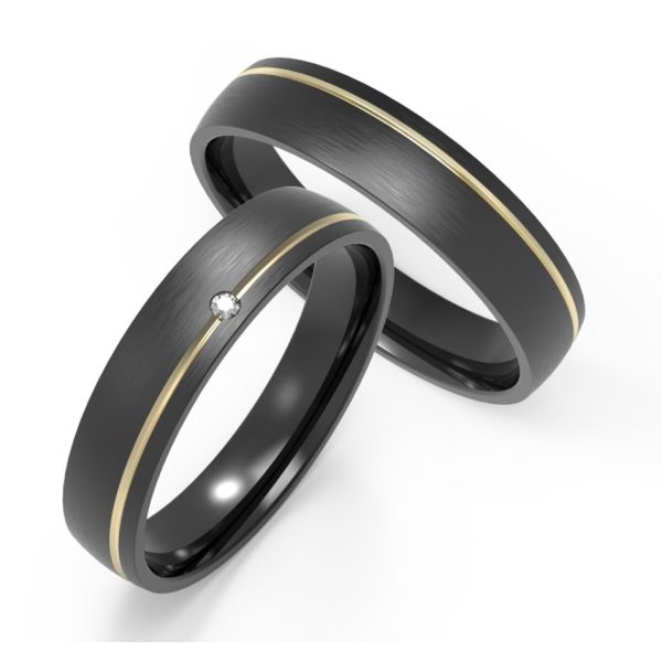 Quality Exclusive Fashion Trend: Matte Black Titanium Ring Set with Zircon and IP Gold Finish, Offering Unparalleled Customization wholesale