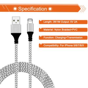 Ipad Air Mini Apple Lightning To USB Cable / Fabric 2.0 A iPhone Data Line