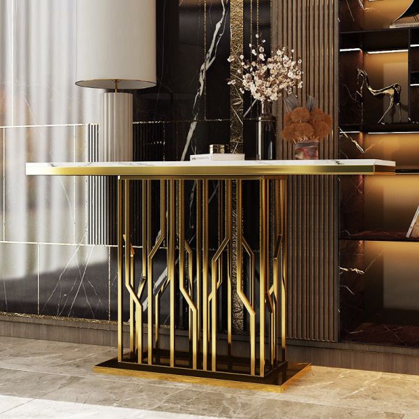 Quality 120cm Length Marble Narrow Entrance Console Table With Glossy Finish wholesale