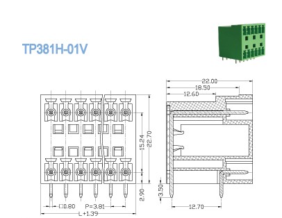 Green 3.81mm 300V Male Plug In Terminal Block Connectors Electrical