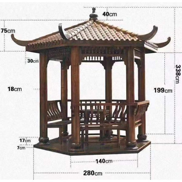 Garden Designs 4M Chinese Wood Gazebo Pagoda Building Outdoor Backyard