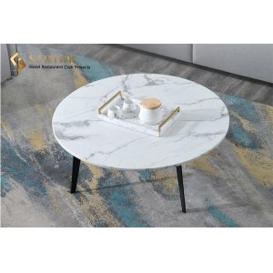 SGS Round Natural Marble Movable Coffee Table