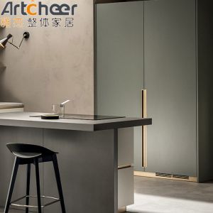 Handless Kitchen Cabinet Set Modern With Marble Countertop And Island Dining