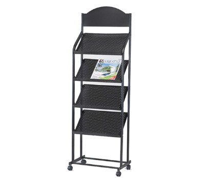 Quality Removable Metal Newspaper Display Stands , Brochure Display Racks With Wheel wholesale