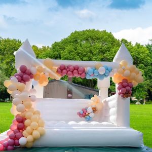 2024 Unisex Inflatable White Bouncy Castle with Slide and Ballpit White Packing