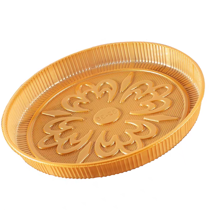 Customized disposable vacuum formed PP golden circular mooncake pizza tray