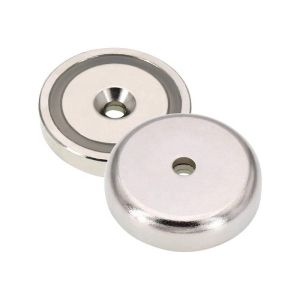 China 75kg Force Neodymium NdFeB Shallow Pot Magnet with Countersunk Mounting Hole D48x10.8mm on sale