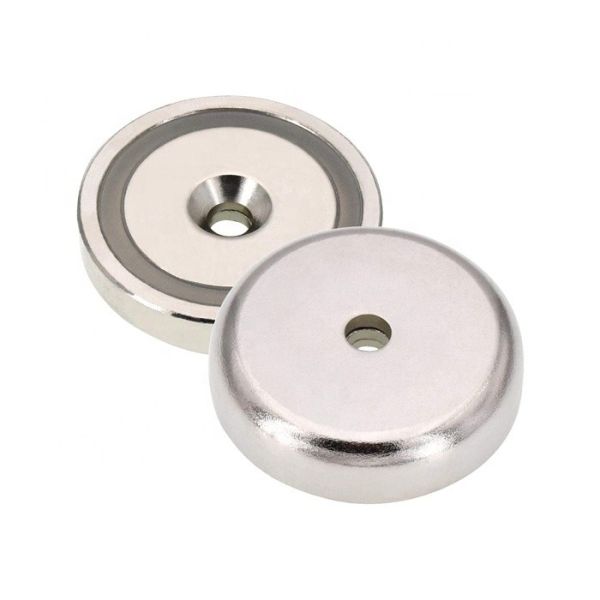 Quality 75kg Force Neodymium NdFeB Shallow Pot Magnet with Countersunk Mounting Hole D48x10.8mm wholesale