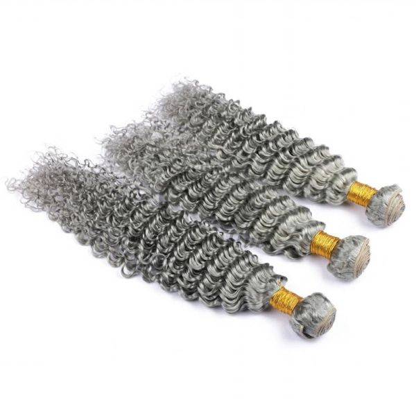 Grey Deep Wave Remy Human Hair Bundles Sew In Weave Bundles Brazilian Bundle Deals