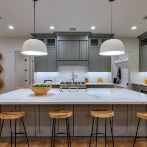 Matte Gray Lacquer Modular Kitchen Cabinets With Island American Shaker Style