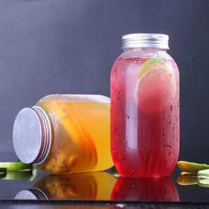 PET Plastic Beverage Bottles Clear Glass Bottles With Aluminium Screw Cap