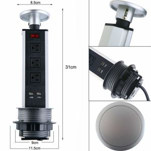 Desktop Kitchen Pop Up Power Sockets Us Plug Retractable Aluminum Material