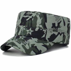 Plain Flat Top Army Cap Custom Military Distressed Hats Fitted Strap Closure