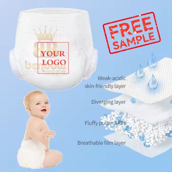 Free sample custom wholesale SAP super absorbing performance baby diapers pant