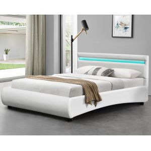 Cheap White Faux Leather Upholstered Bed Modern Deisgn With LED Headboard for sale