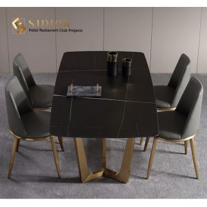 Black Marble Dining Table Set 75cm height